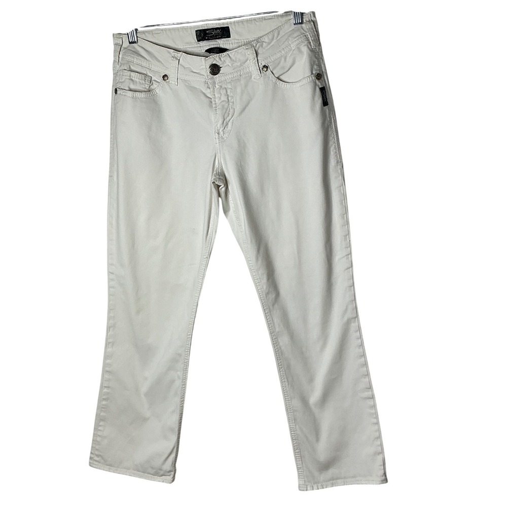 Silver Jeans Co Suki Capri White Denim Pants Womens W30 Mid Rise Stretch L93613